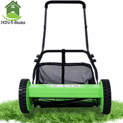 Seizeen Push Lawn Mower, 14-Inch 5-Blade Real Lawn Mover with Grass Catcher, 0.6 -1.8  Height Adjustable Manual Lawn Mower with Bag, Green