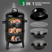 Seizeen 16 Smoker Outdoor 3-in-1 Charcoal Grill, Portable BBQ Grill Fire Pit Combo Double-layer Design