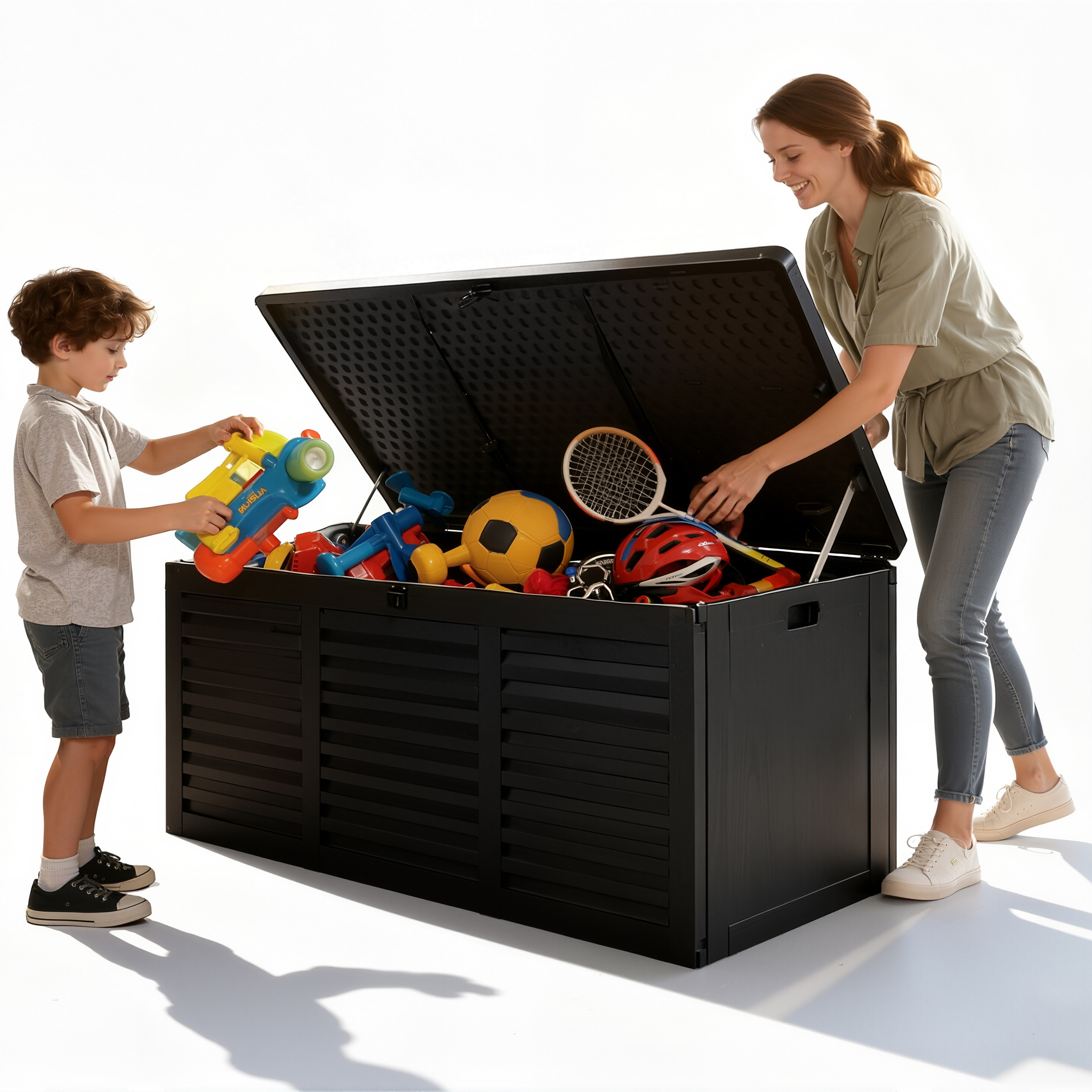 Seizeen 130 Gal Deck Box, Resin Storage Box, Waterproof Large Patio Lockable Deck Box for Outside Cushions, Pool Accessories, Throw Pillows, Garden Tools, Black