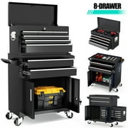 Seizeen 2-IN-1 Tool Chest & Cabinet, Large Capacity 8-Drawer Rolling Tool Box Organizer with Wheels Lockable, Black