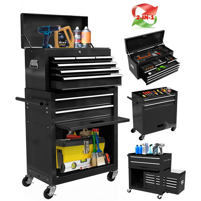 Seizeen 2-IN-1 Tool Chest & Cabinet, Large Capacity 8-Drawer Rolling Tool Box Organizer with Wheels Lockable, Black