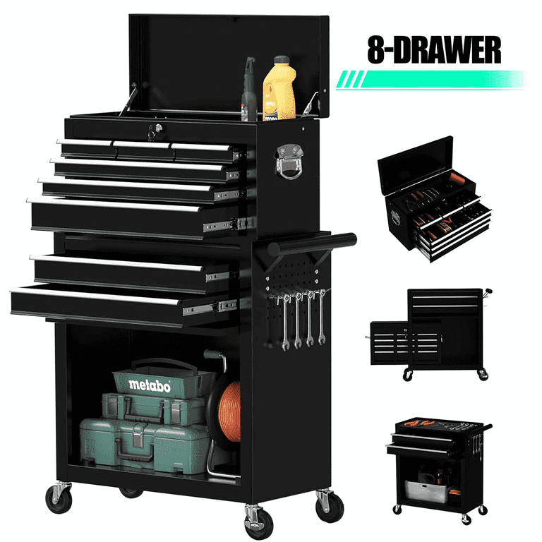 Seizeen 2-IN-1 Metal Tool Box, 8-Drawer, Mobile & Portable Tool