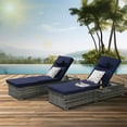 thumbnail image 1 of Seizeen 2pcs Chaise Lounge Chair, Rattan Wicker Outdoor Lounge Chair for Patio Poolside, All-weather Recliner for Beach w/Navy Cushion, Pillow, Back Adjustable, 1 of 8