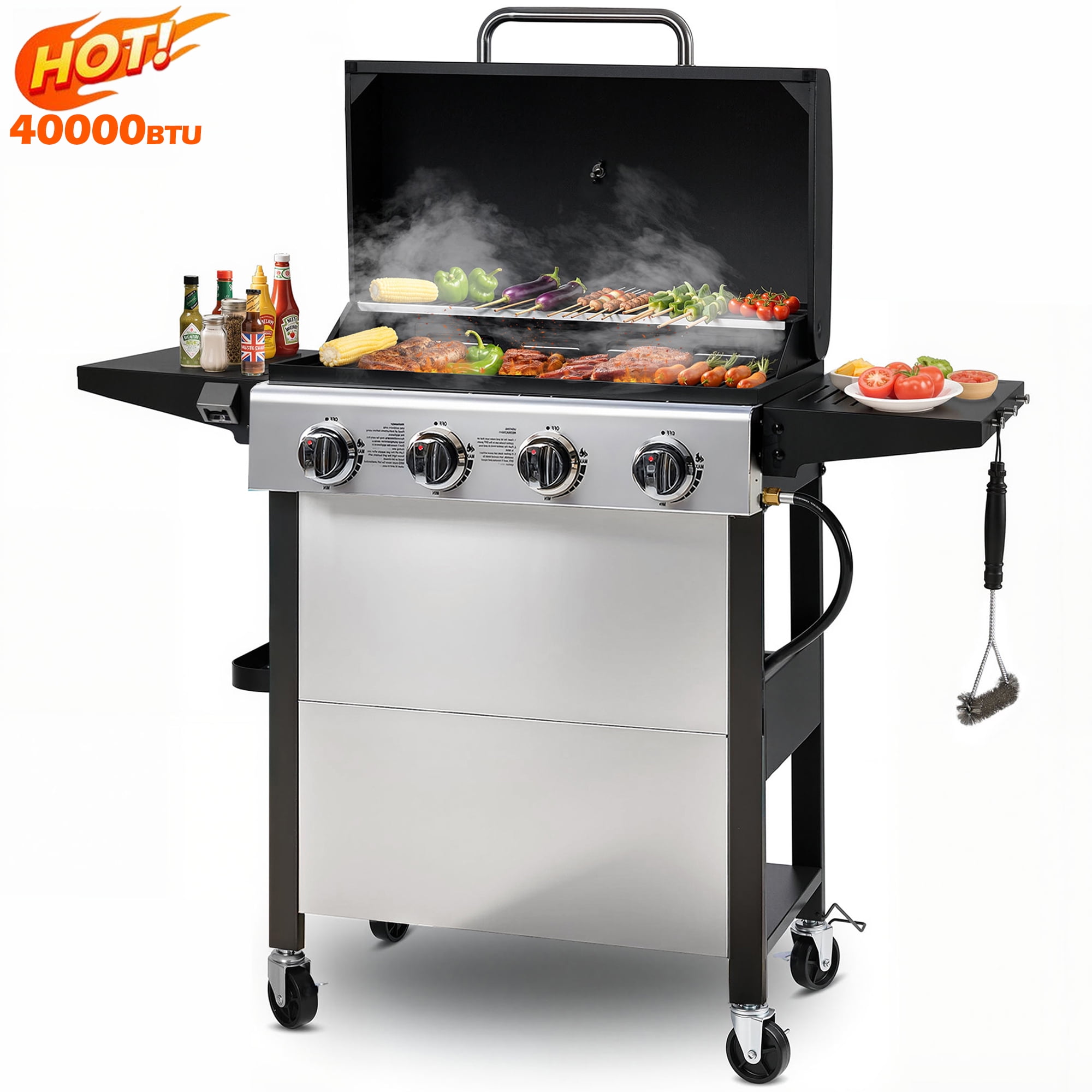 Walmart promo code:  Walmart Black Friday Deals 2025 Seizeen Stainless Steel Propane Gas Grill, 4 Burner Portable Outdoor BBQ with Foldable Side Table