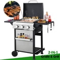 thumbnail image 1 of Seizeen 3-Burner Propane Gas Grill, Outdoor 2-IN-1 BBQ Grill & Griddle, Portable Combo Grills Stainless Steel, W/Two Foldable Shelves, Two Cooking Areas, Wheels, 1 of 10