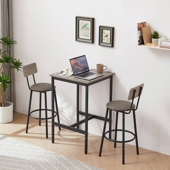 Seizeen 3 PCS Counter Height Dining Set, Small Space Breakfast Table Set for 2, Grey Bistro Set with PU Cushioned Stool, Square Table, Adjustable Height