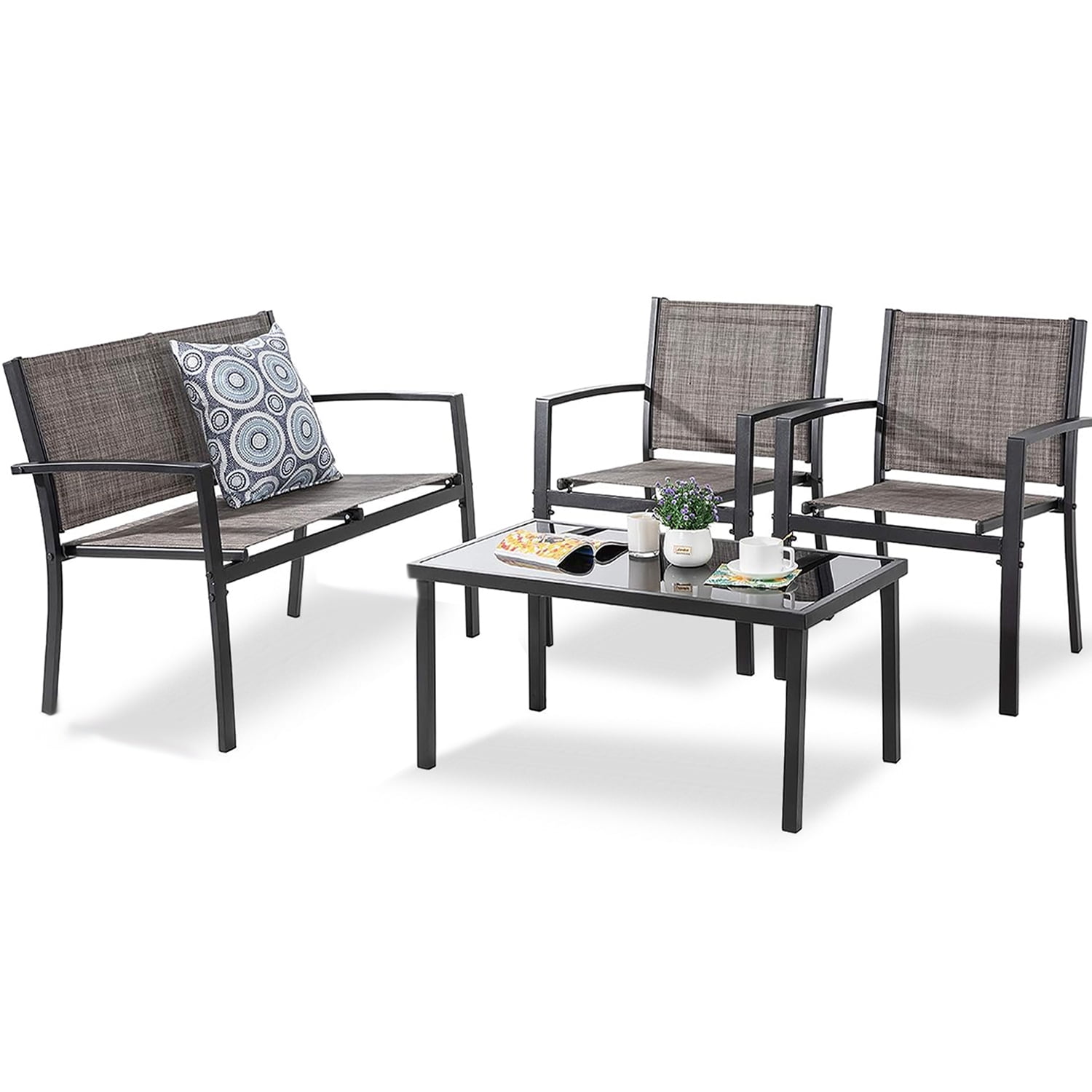 Seizeen 4 Pieces Patio Set for Outdoor, New Modern Patio Furniture Set