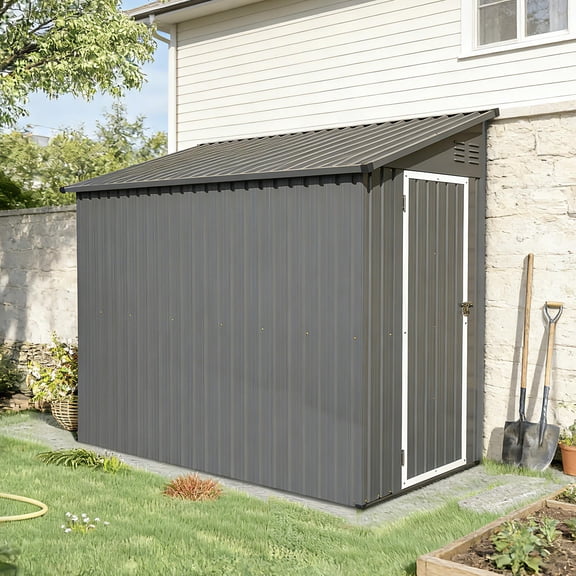 Seizeen 4' x 8' Shed, Lean to Storage Shed w/Floor Frame, Lockable Garden Tool Storage Shed Wall Side Design, Outdoor Patio Shed Space-saving, 2 Air Vents, Padlock