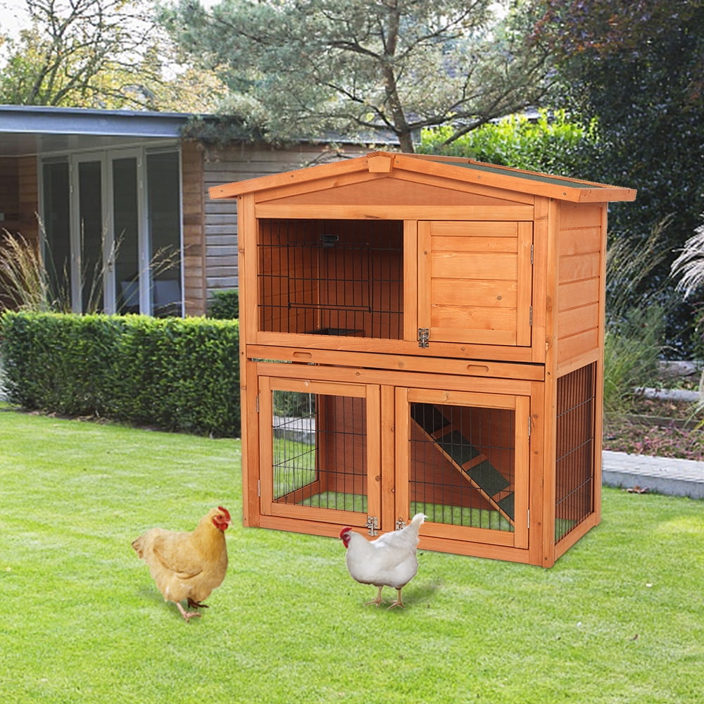 Seizeen 40'' Wooden Chicken Coop, 2Tier Rabbit Cage Pet Hutch w