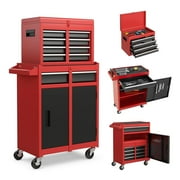 Seizeen 42''H Metal Tool Cart Rolling Tool Chest with 5 Drawers, Lockable Tool Box Garage Storage with Detachable Top, Hooks