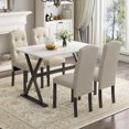 thumbnail image 1 of Seizeen 5 Piece Dining Table Set, Kitchen Table Set with Faux Marble Tabletop and Upholstered Chairs for 4, Solid Wood Dinette Set for Breakfast Nook, Dining Room, White + Beige, 1 of 8