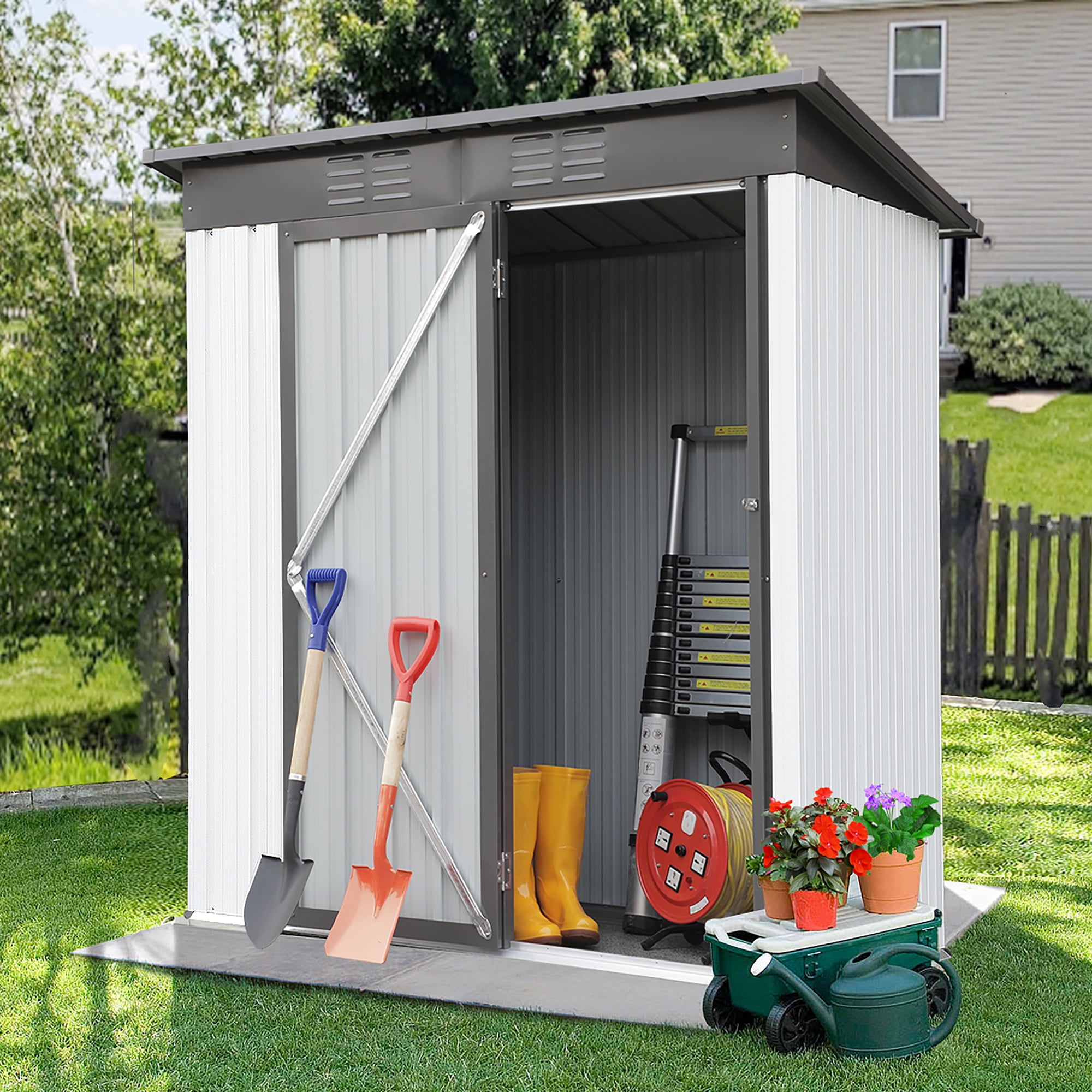 Seizeen 5 x 3Ft Metal Storage Shed, Steel Garden Storage Sheds with Door & Lock, Outdoor Metal