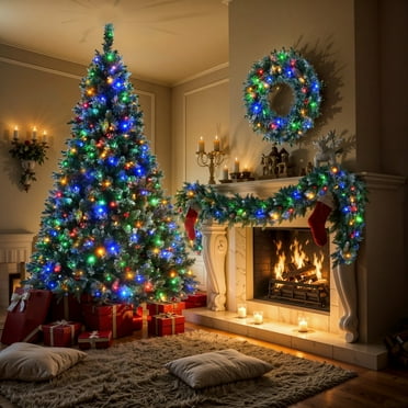 Seizeen 6FT Pre-Lit Christmas Tree w/Rich Decoration, Artificial Flocked Xmas Tree with 9' Garland & 20'' Wreath, 330 LED Lights 11 Modes, Red Berries, Pine Cones, 1175 Branch Tips