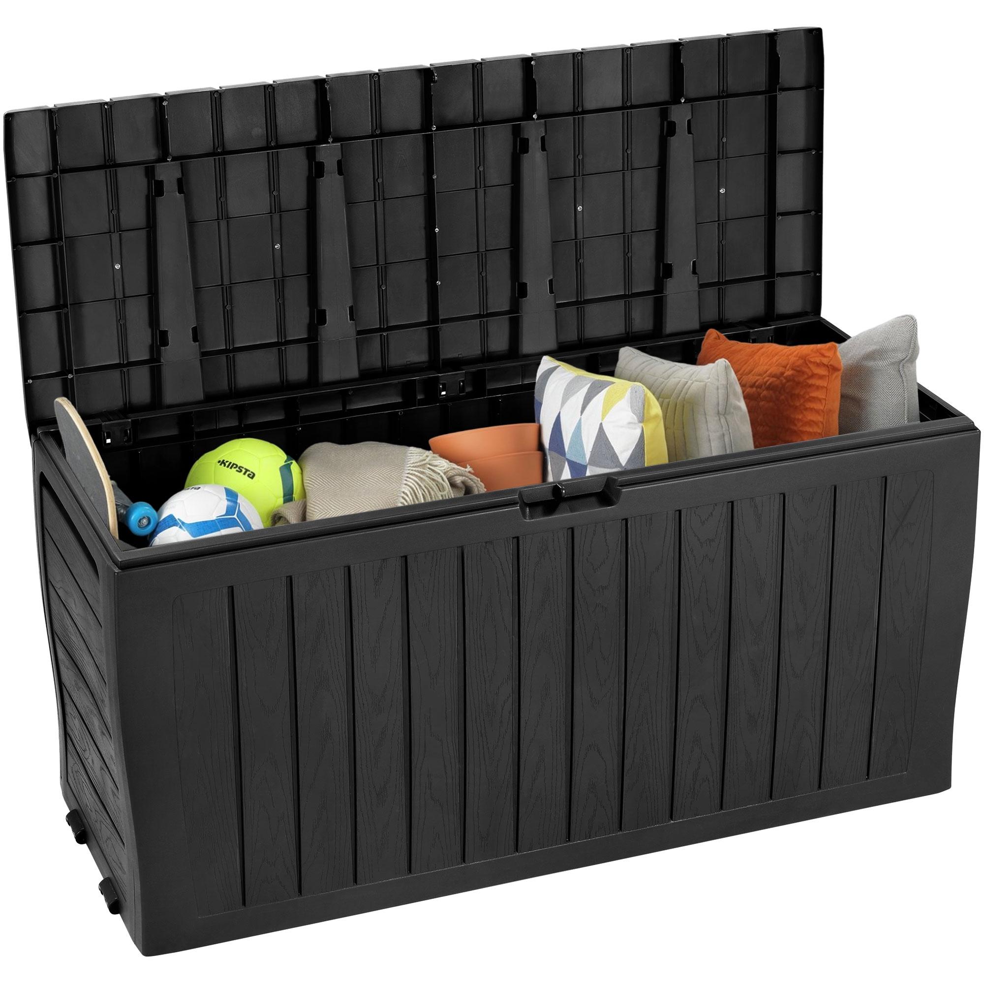 Seizeen 75 Gallon Resin Deck Box on Wheels, Patio Large Storage Cabinet, Outdoor Waterproof Storage Chest, Storage Container for Outside Furniture Cushions, Garden Tools, Kids' Toys, Black, D7226 - image 1 of 11
