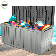 Seizeen 75 Gallon Resin Deck Box on Wheels, Patio Large Storage Cabinet, Outdoor Waterproof Storage Box, Storage Container for Outside Furniture Cushions, Garden Tools, Kids' Toys, Gray, D7232