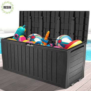 75 GAL Outdoor Storage Box, Seizeen Resin Deck Box Clearance on Wheels, Patio Large Storage Cabinet, Outdoor Waterproof Storage Chest for Outside Furniture Cushions, Garden Tools, Black, D7226