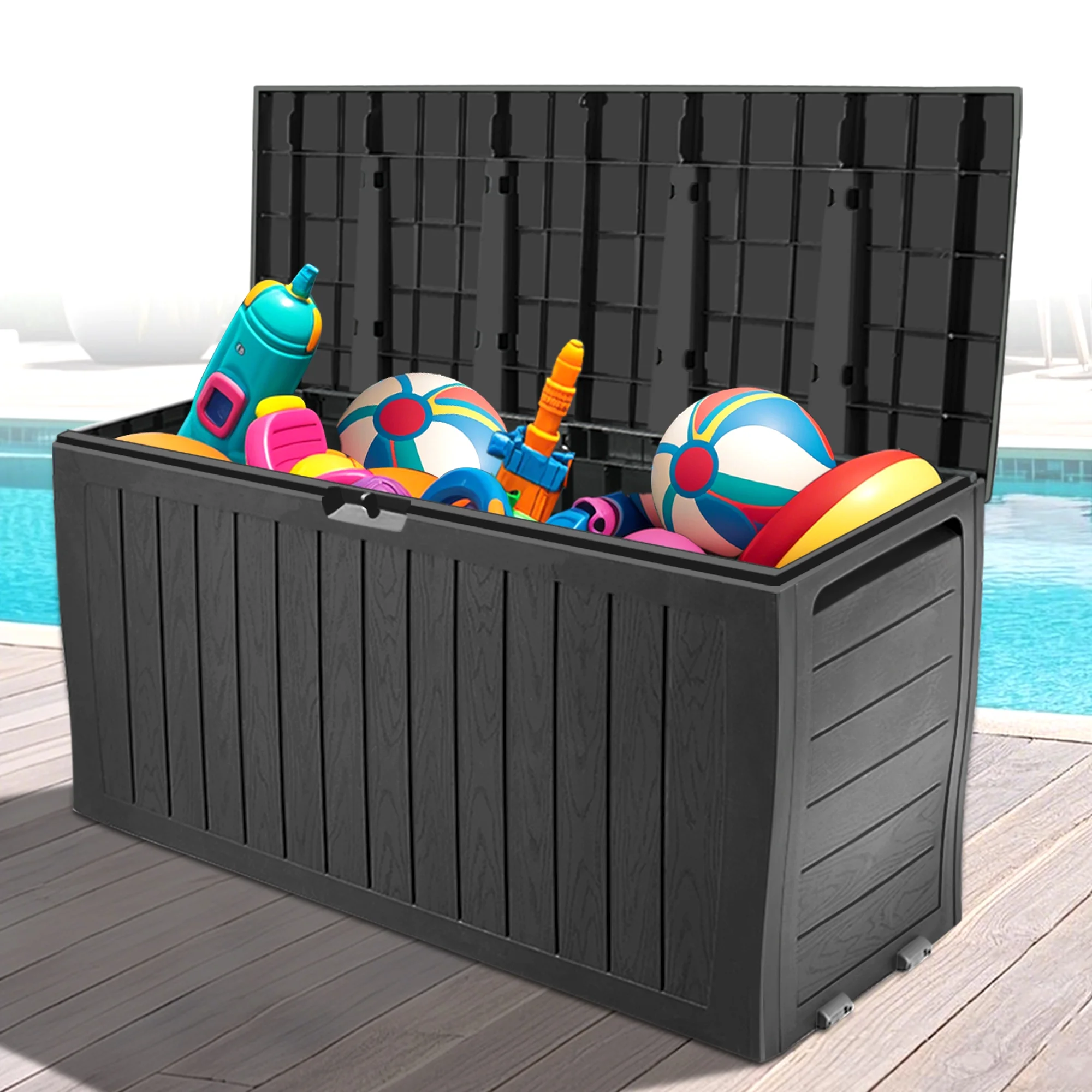 Seizeen 75 Gallon Resin Deck Box, Patio Storage Cabinet on Wheels, Waterproof for Outdoor, Black
