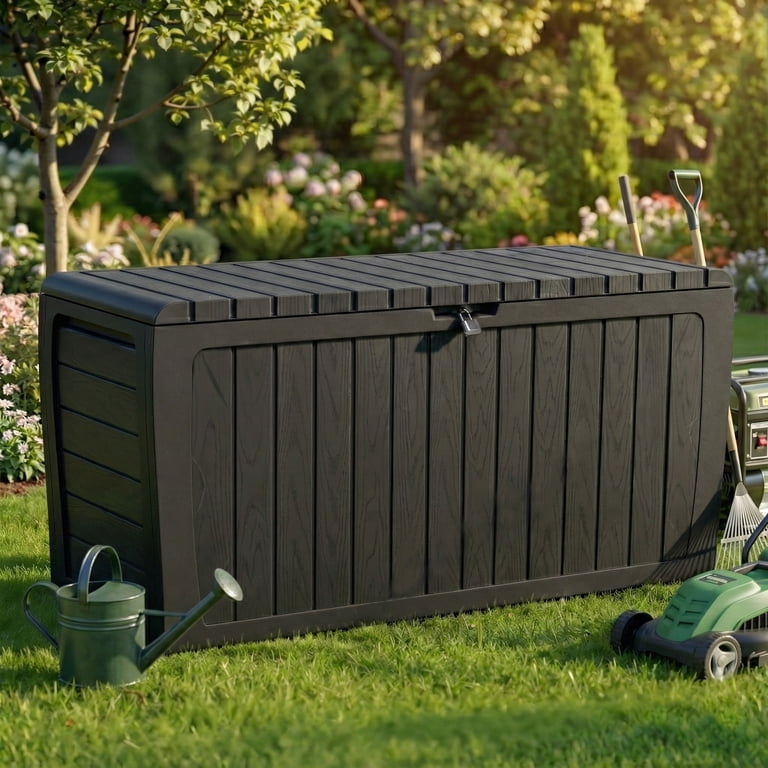 Seizeen Deck Box, 75 Gallon Resin Box on Wheels, Large Outdoor Storage Box, Outdoor Waterproof Storage Chest for Outside Furniture Cushions, Garden