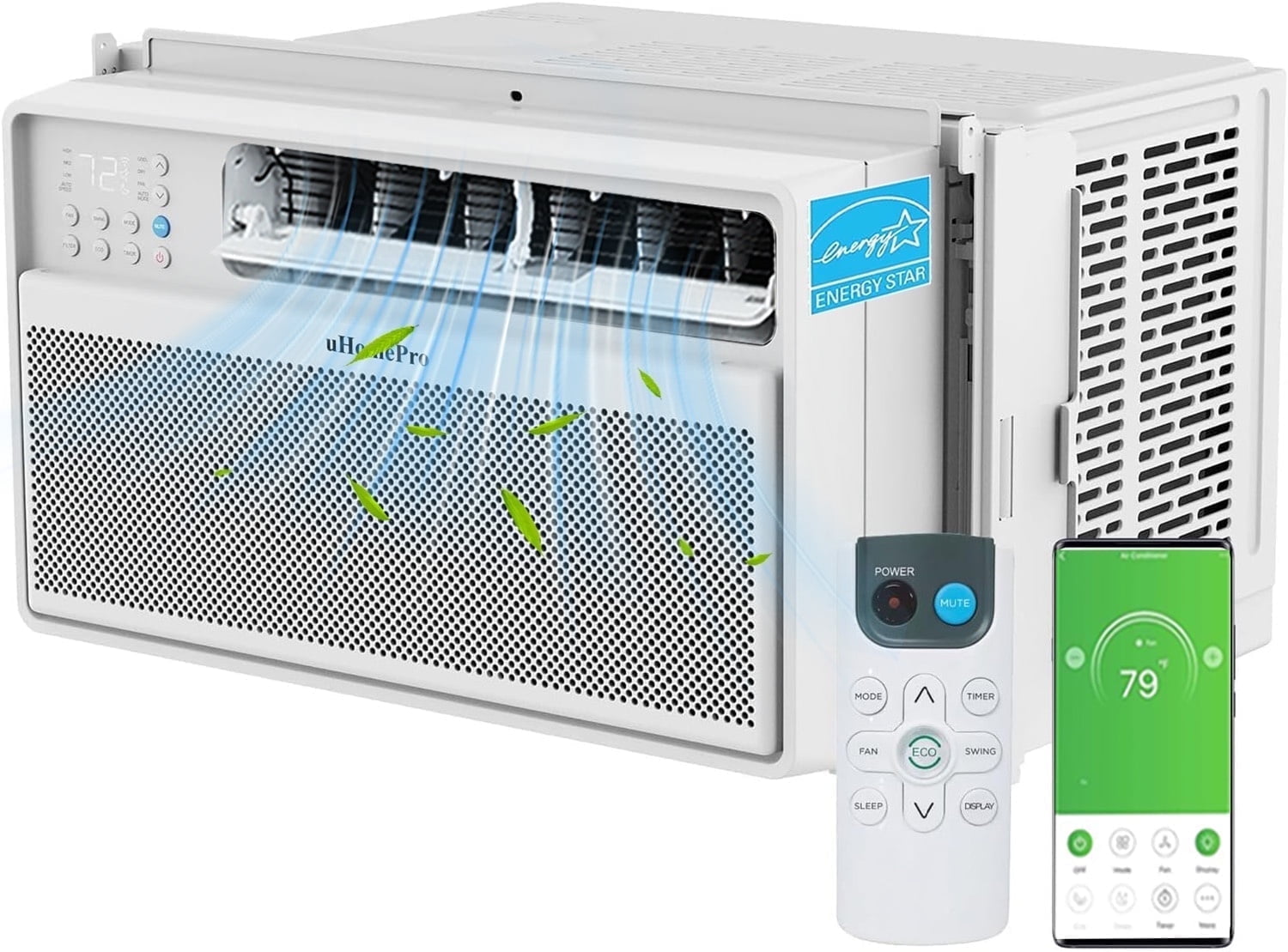8000 BTU Inverter Window Air Conditioner, 15 CEER Energy Efficient AC with 42dB Quiet Operation, WiFi & App Control, Auto Swing, 4 Modes & ECO Setting, Cools up to 350 Sq.Ft.