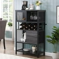 thumbnail image 1 of Seizeen Bar Cabinet Wine Storage, Free Standing Wine Rack w/ 5-Tier Shelves, Kitchen Storage Cabinet with Sliding Door, 6 Glass Holder, 11 Bottle Racks, Mesh Shelf, Gray, 1 of 13