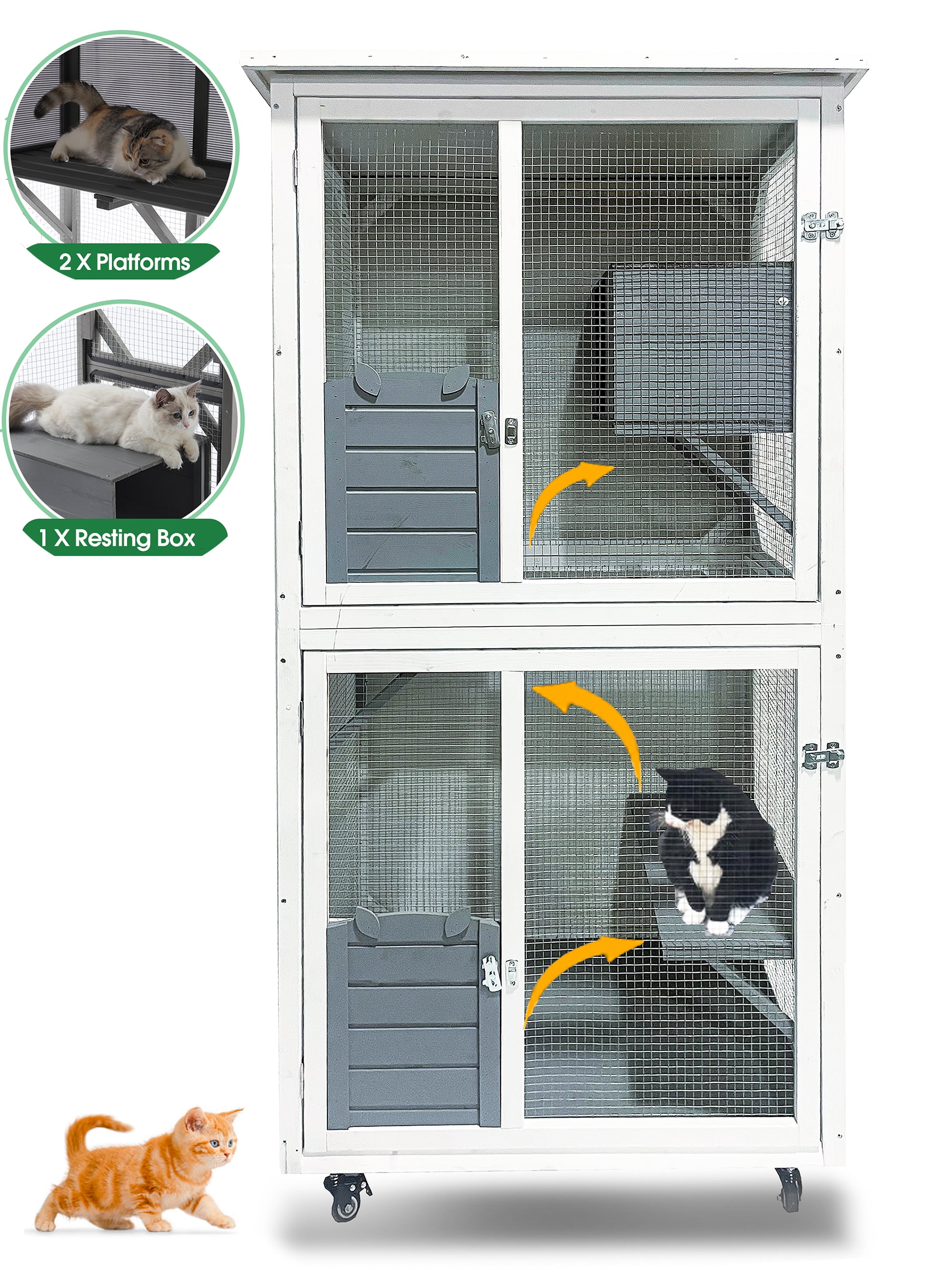 Seizeen Catio Enclosure for Cats, 71''H Outdoor Cat House on Wheels for