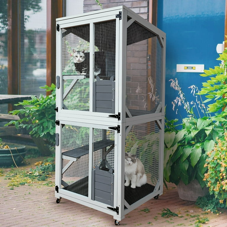 Seizeen Outdoor Cat Enclosure, Wooden House, Waterproof, Resting