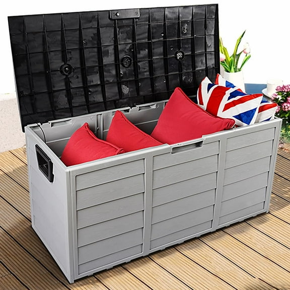 Seizeen Deck Box, 75 Gallon Outdoor Storage Box Waterproof, Resin Toy Box Storage Furniture for Garden Pool Indoor