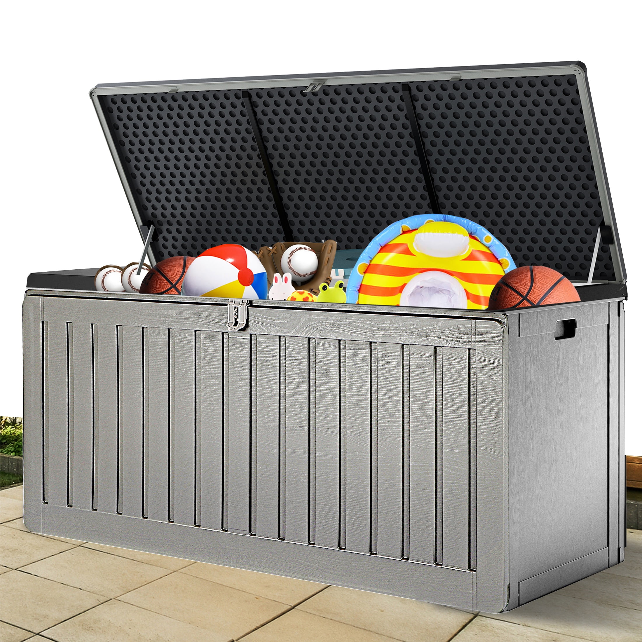 75GAL Outdoor Storage Box, Seizeen Deck Box for Outside, Storage Bench w/Wheels & Padlock, All-weather Waterproof Patio Storage Container for Cushions, as Seat Max 250LBS, Espresso