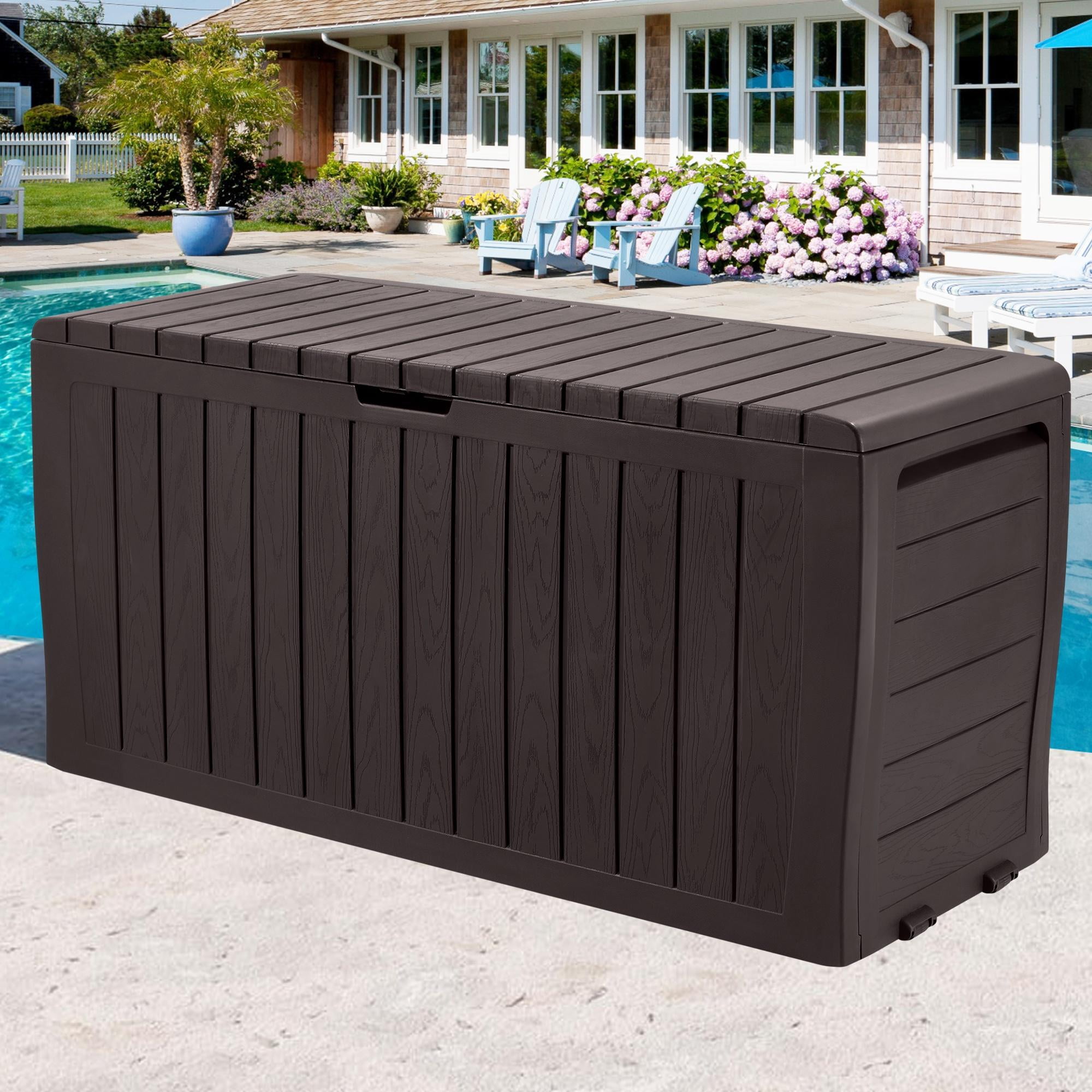 Seizeen Deck Box for Outside, 75GAL Outdoor Storage Box w/Wheels & Padlock, Allweather Patio