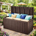 thumbnail image 1 of 75GAL Outdoor Storage Box, Seizeen Deck Box for Outside, Storage Bench w/Wheels & Padlock, All-weather Waterproof Patio Storage Container for Cushions, as Seat Max 250LBS, Espresso, 1 of 8