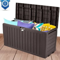 Seizeen Deck Box for Outside, 75GAL Outdoor Storage Box w/Wheels & Padlock, All-weather Patio Storage Bench for Cushions Toys, Waterproof Resin Deck Box as Seat Max 250LBS, Espresso