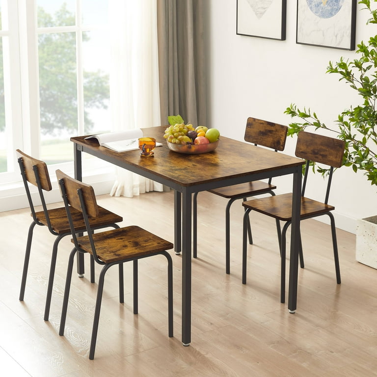 Seizeen Dining Room Set for 4 5 Pieces Metal Table Chairs Set with Wooden Top Modern Dining Set with Backrest for Kitchen Breakfast Nook Apartment
