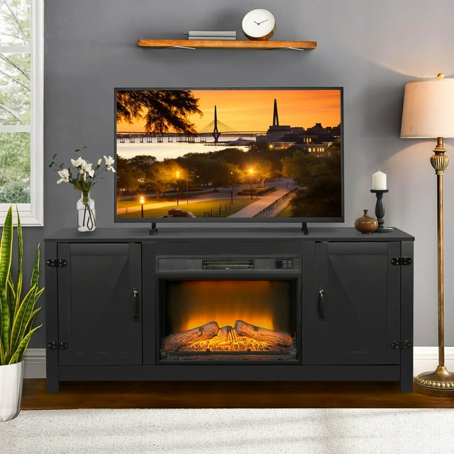 Seizeen Fireplace TV Stand with Barn Door, for TVs up to 65 inches