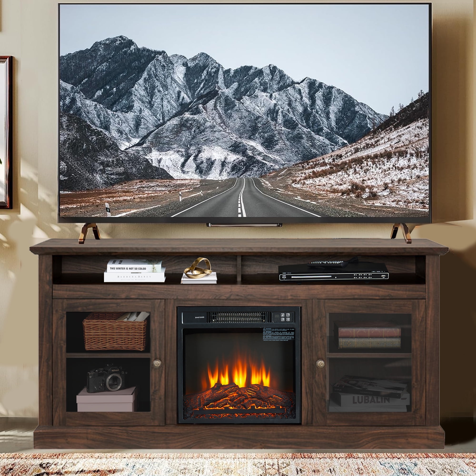 Seizeen Modern Fireplace TV Stand, Chimney Entertainment Center for TVs