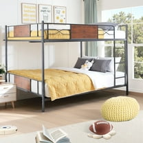 Seizeen Full Bunk Bed, Full over Full Metal Bunk Bed, Modern Retro Full Size Bunk Bed Frame with Ladder and Safety Guardrails, for Kids Teens Adults, No Box Spring Needed, L0247