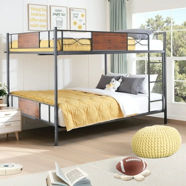 Seizeen Full Bunk Bed, Full over Full Metal Bunk Bed, Modern Retro Full Size Bunk Bed Frame with Ladder and Safety Guardrails, for Kids Teens Adults, No Box Spring Needed, L0247
