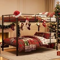 Seizeen Full Bunk Bed, Full over Full Metal Bunk Bed, Modern Retro Full Size Bunk Bed Frame with Ladder and Safety Guardrails, for Teens & Adults, No Box Spring Needed, Black