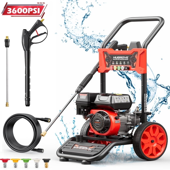 Seizeen 3600PSI Gas Powered Pressure Washer – 7HP Aluminum Pump, Built-In Foam Cannon, 4 Nozzles, 2.6GPM Flow Rate, 32.8FT Max Spray Distance