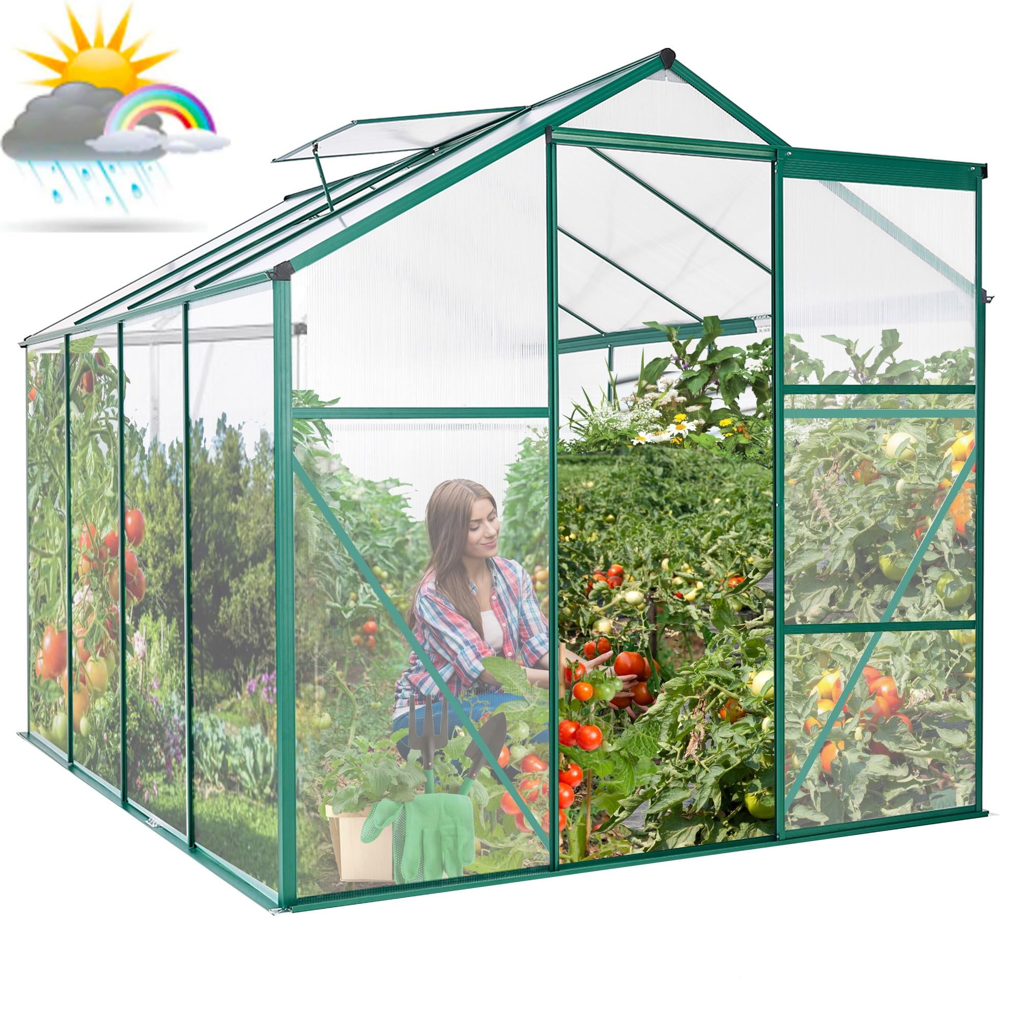 Seizeen Greenhouse for Outdoor, Large Walk in Greenhouse Kit, Heavy Duty Metal Green house w/ Window, Sliding Door for Backyard Garden Plants Accessories, 98 x 75 x 77’’