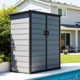 thumbnail image 1 of Shed & Outdoor Storage, 4.2x2.6FT Resin Shed, Patio Tool Storage Cabinet Two Doors Design, Lockable Plastic Small Shed with Floor Shelves for Garden Pool Garage, 1 of 8