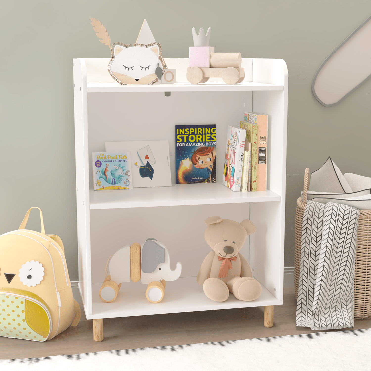 Seizeen Kids Bookshelf and Storage, Wooden Bookcase and Toy Storage 3