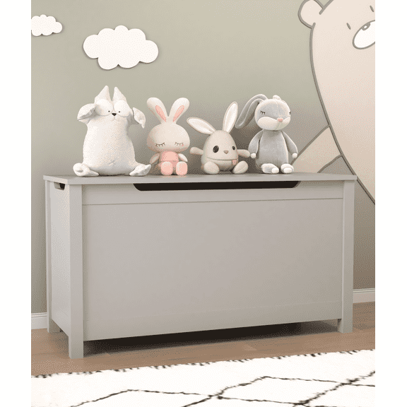 Seizeen Kids Toy Box, Gray Wooden Toy Chest Organizer with Safety Hinged Lid, Entryway Storage Bench Supports 100 lbs, Toy Storage Chest for Bedroom, Toddler Room, L0294