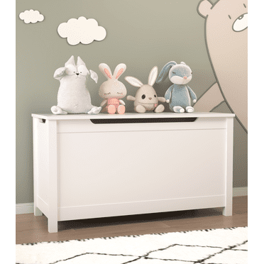 Seizeen Kids Toy Box, White Wooden Toy Chest Organizer with Safety Hinged Lid, Entryway Storage Bench Supports 100 lbs, Toy Storage Chest for Bedroom, Toddler Room, L0290