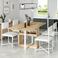 thumbnail image 1 of Seizeen Kitchen Table Chairs Set of 4, 5 Pieces Retro Dining Room Set W/Solid Wood Top, Rectangle Dining Table Set Breakfast Nook Set for Small Space Kitchen, Brown, 1 of 9