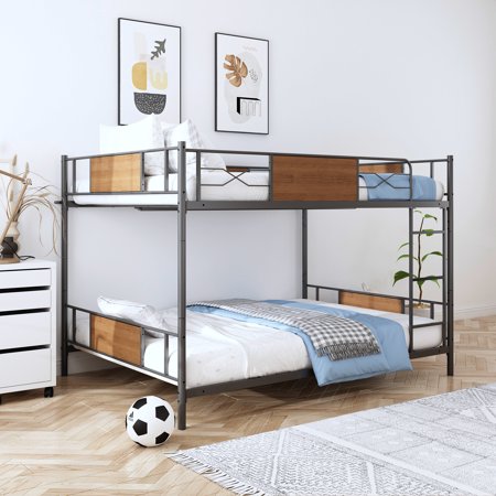 Seizeen Metal Full Bunk Bed, Full over Full Metal Bunk Bed, Modern Retro Full Size Bunk Bed Frame with Ladder and Safety Guardrails, for Kids Teens Adults, No Box Spring Needed, L0248