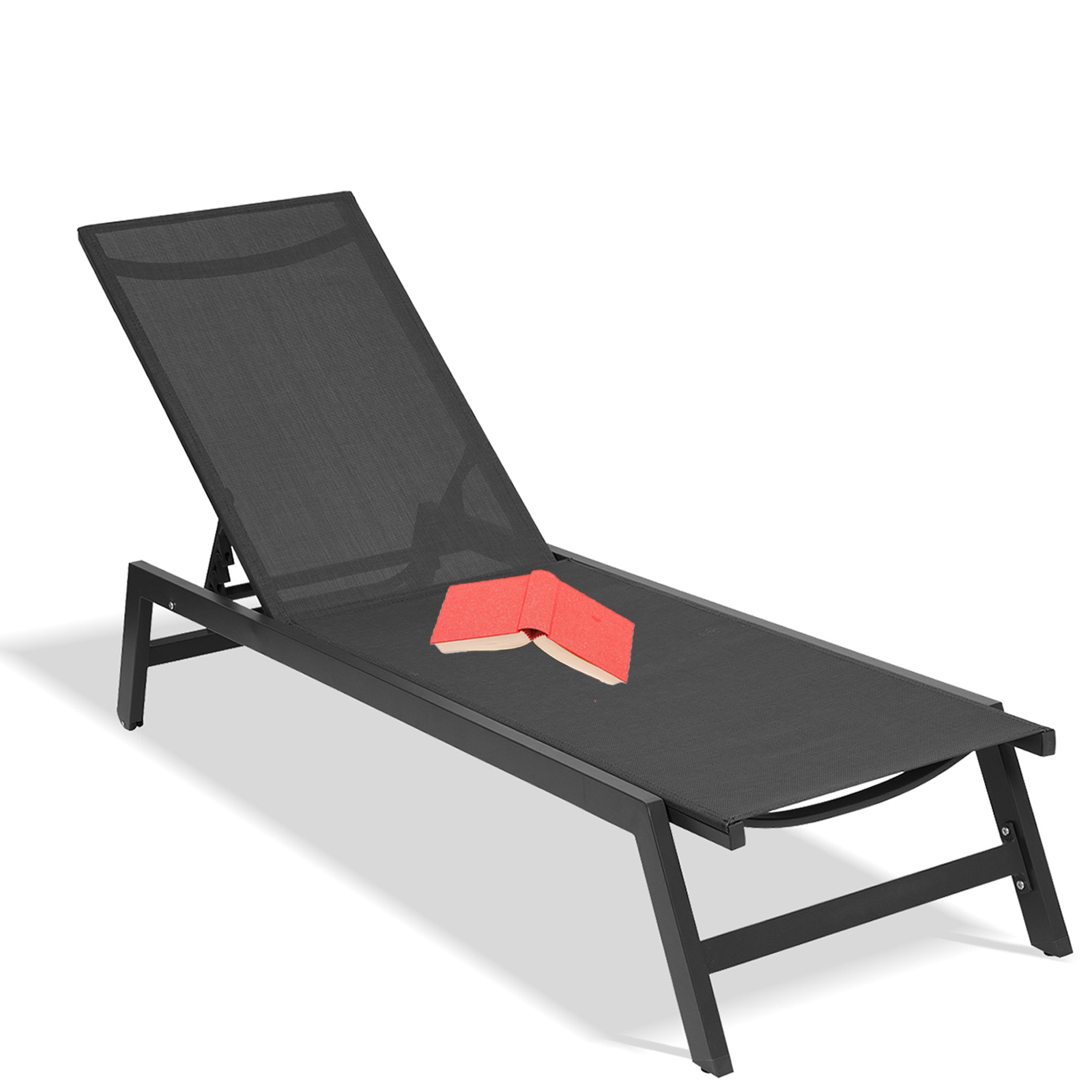 Seizeen Outdoor Chaise Lounge Chair, Five-Position Adjustable Patio Lounge Chair for Poolside Deck Porch Backyard, Black Aluminum Frame Furniture Set with Wheels - image 1 of 11