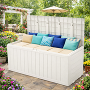 Seizeen Outdoor Storage Box, 75Gal Resin Deck Box for Cushions/Pool Accessories, Waterproof Patio Storage Bench for Indoor Garden Poolside, Max Weight Capacity 450lbs, Beige