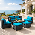 thumbnail image 1 of 4 Pieces Heavy-duty Patio Furniture Sets, Metal Outdoor Conversation Sofa with Table, Cushioned Backyard Table and Chairs for 4 with Wide Seats, Thickened Steel Frame, Beige Cushions, 1 of 8