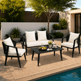 thumbnail image 1 of 4 Pieces Heavy-duty Patio Furniture Sets, Metal Outdoor Conversation Sofa with Table, Cushioned Backyard Table and Chairs for 4 with Wide Seats, Thickened Steel Frame, Beige Cushions, 1 of 9