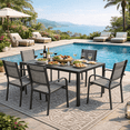 thumbnail image 1 of Outdoor Dining Table & Chairs, Patio Dining Sets with 6 Stackable Textilene Armchairs, All-Weather Plastic Furniture Dining Set Steel Frame and Wood Grain Top Table, 1 of 9